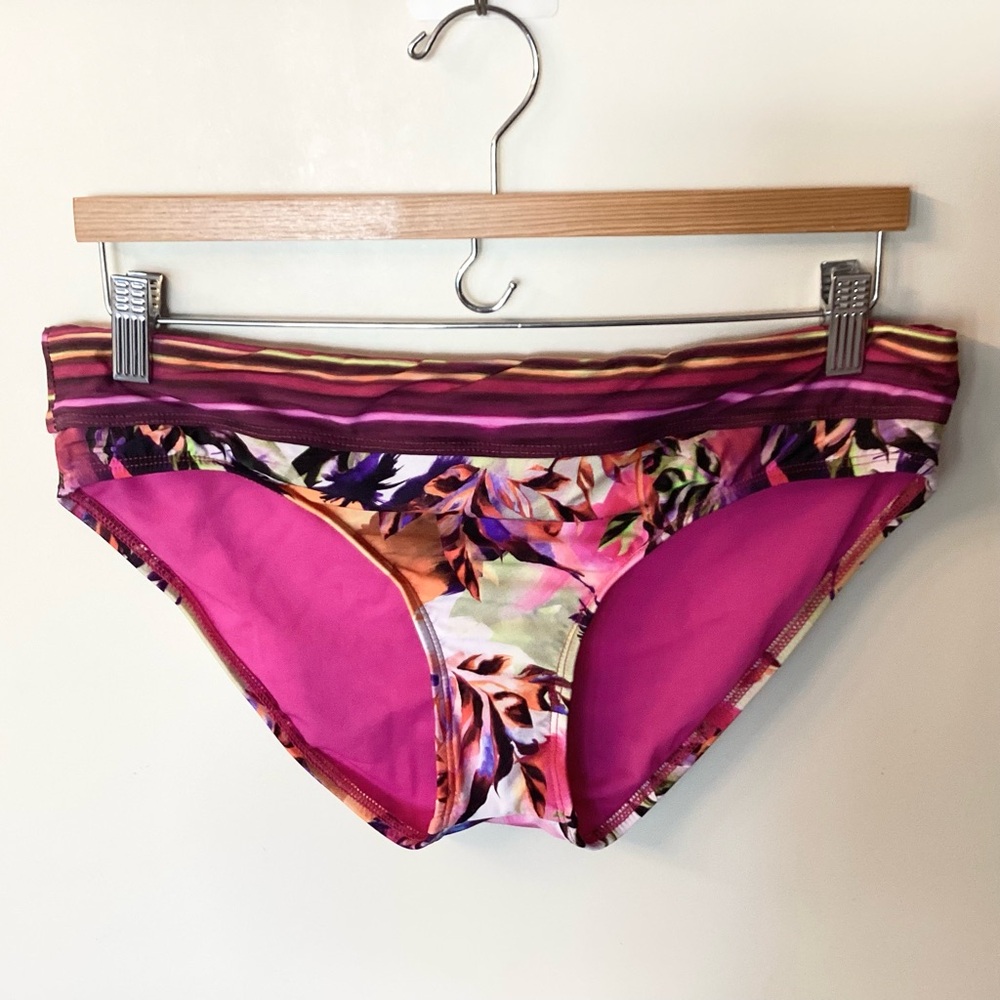 NWT Title Nine Tropical Floral Print Bikini Bottom - Pink - L